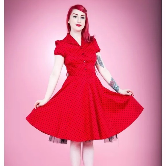 H&R red & black polka dot vintage style dress 12 - Picture 3 of 15